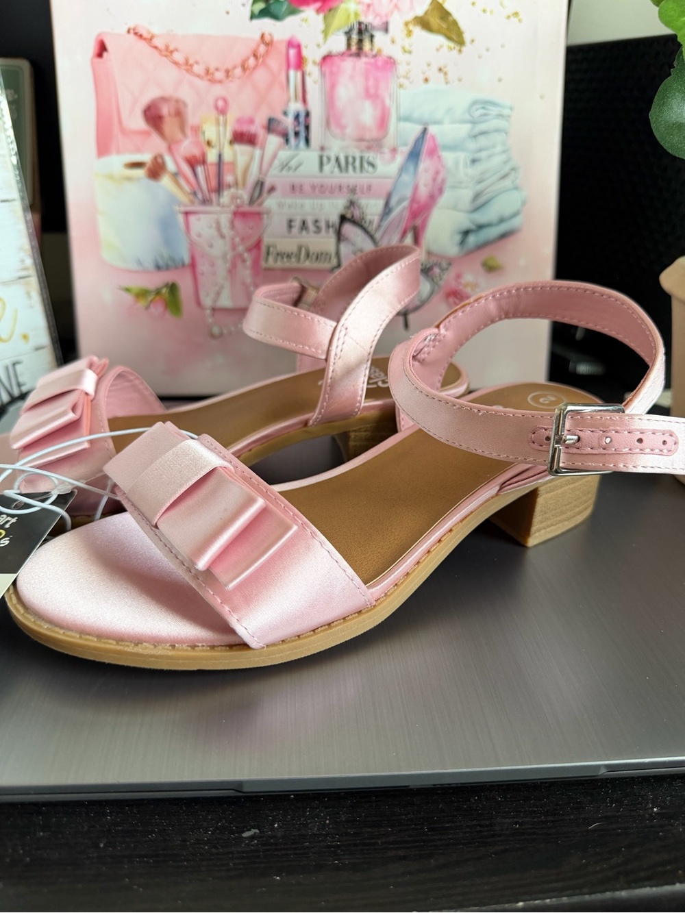 art class Pink Satin Dress Sandals with Bow